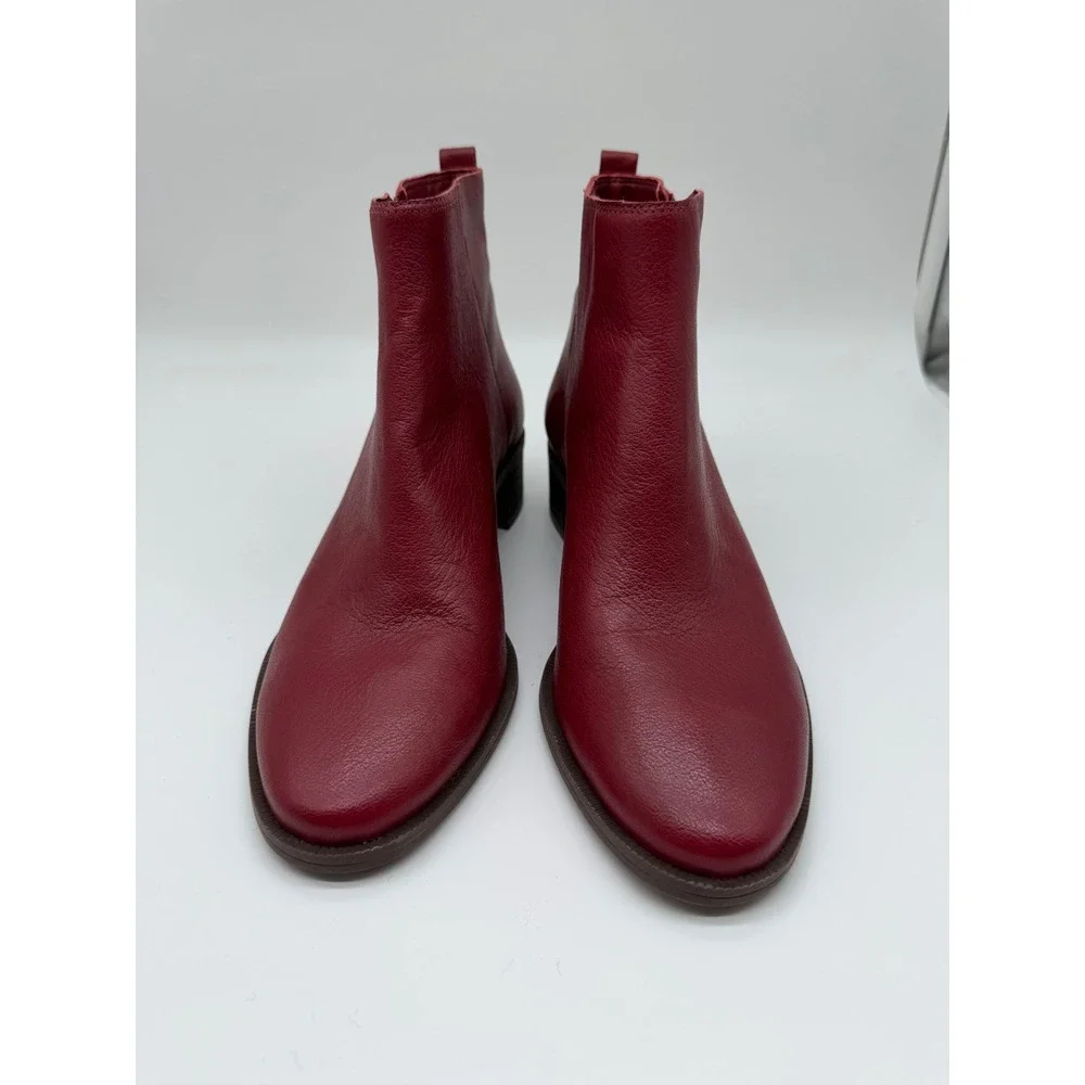 Copper Key Red Leather Ankle Boots Side Zip‎ Block Heel Almond Toe Womens 7.5M